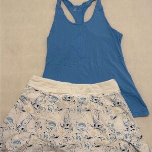 Athletic Blue Tank Top and Patterned Skirt Set